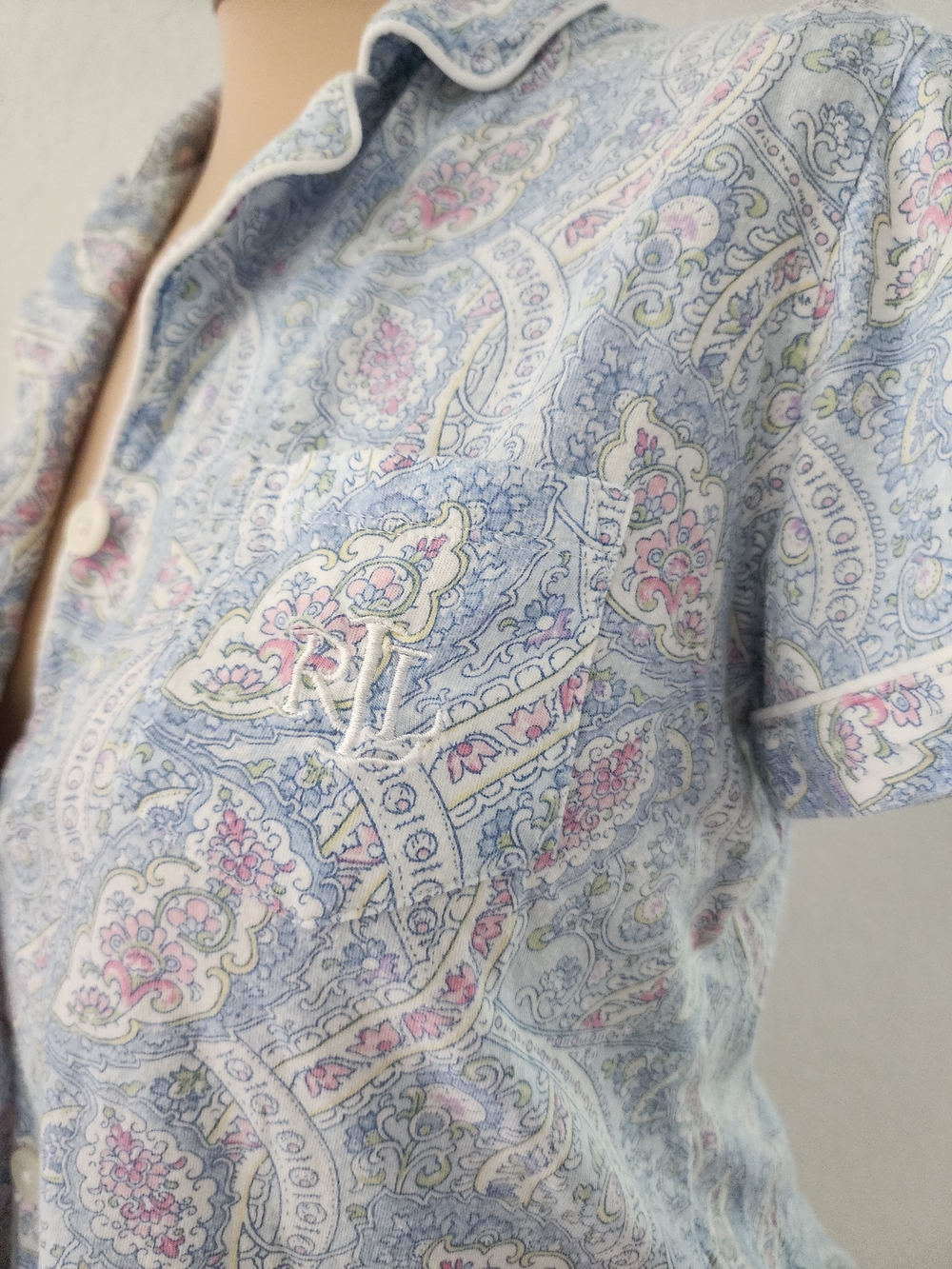 LAUREN RALPH LAUREN | Light Blue Paisley Short-Sleeve Pajama Set - Picture 4 of 16